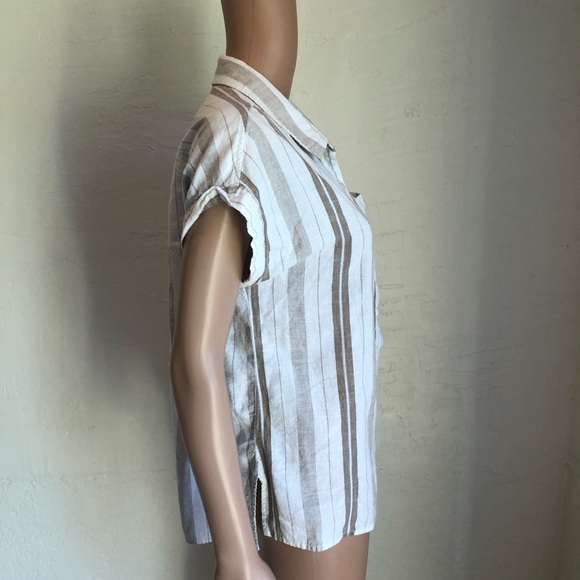 Dash Women’s Size L Tan/White Sleeveless Bohemian Style Blouse Button-Up Shirt - Picture 4 of 16